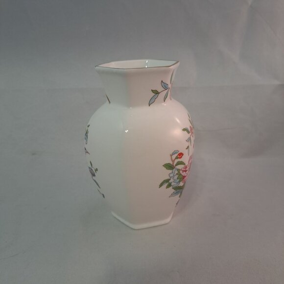 Aynsley England Bone China Pembroke Floral Vase 5" Hexagonal Gold Trim Vintage - Picture 2 of 8